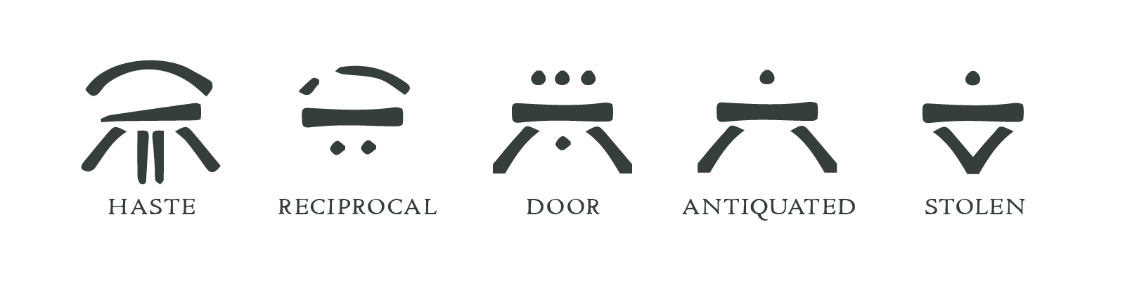A collection of Hive runes for "Haste", "Reciprocal", "Door", "Antiquated" and "Stolen"